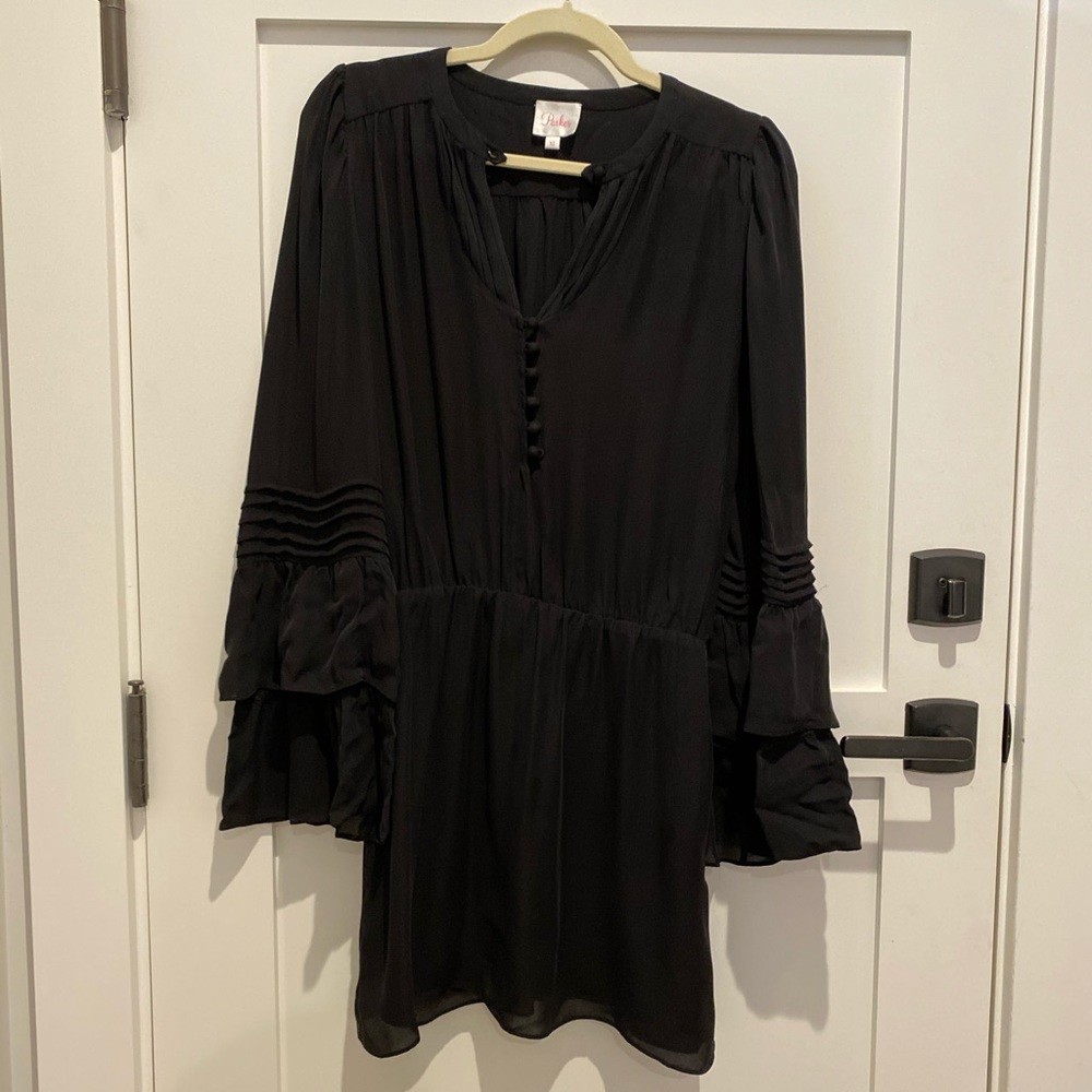 Parker Black Silk Bell Sleeve dress